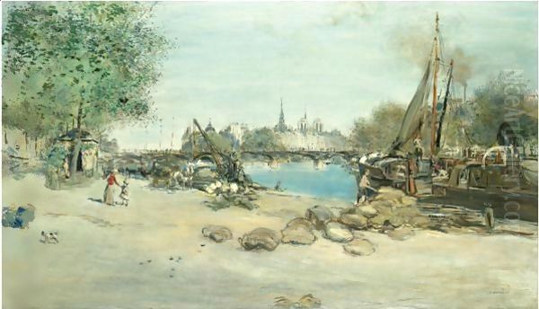 Le Port Saint-Nicolas Avec Notre-Dame A L'Arriere-Plan Oil Painting by Jean-Francois Raffaelli