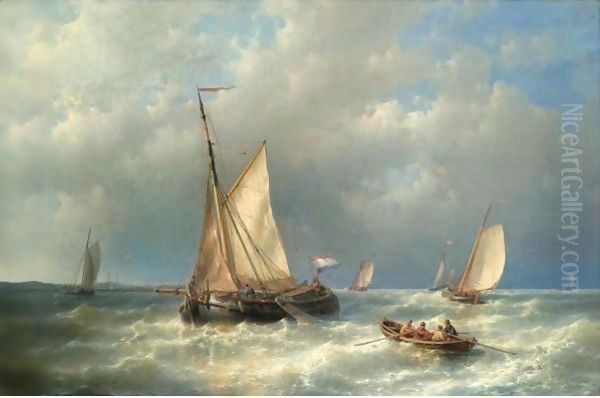 Stormy Sea With Ships Oil Painting by Abraham Hulk Snr