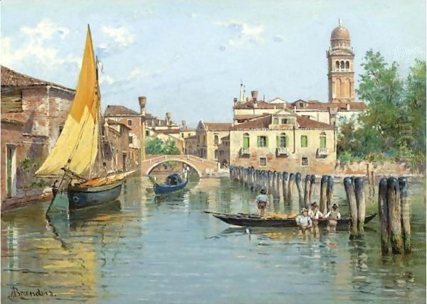 Gondolas On A Canal In Venice Oil Painting by Antonietta Brandeis