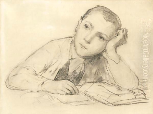 Study For 'Writting Boy' Oil Painting by Albert Anker