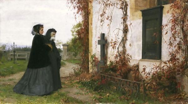 Auf Dem Friedhof At The Cemetery Oil Painting by Albert Anker