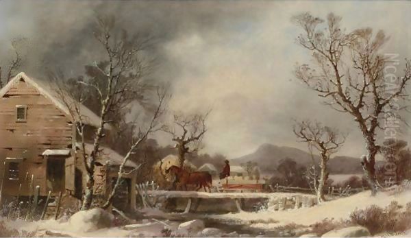 Winter The Old Mill Oil Painting by George Henry Durrie