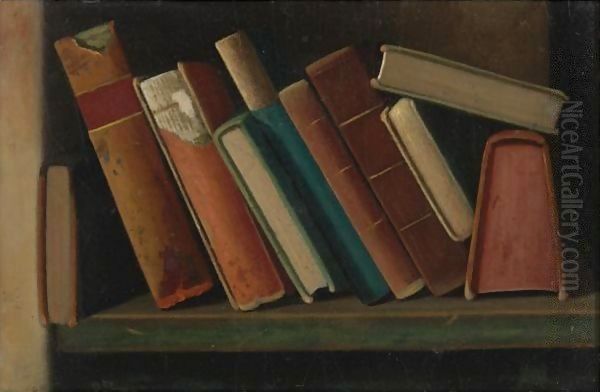 Old Books On A Shelf Oil Painting by John Frederick Peto