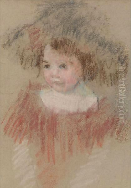 Margot In A Big Hat (Fillette, Corsage Rouge) Oil Painting by Mary Cassatt