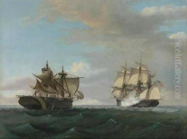 Uss United States Vs. Hms Macedonian Oil Painting by Thomas Birch