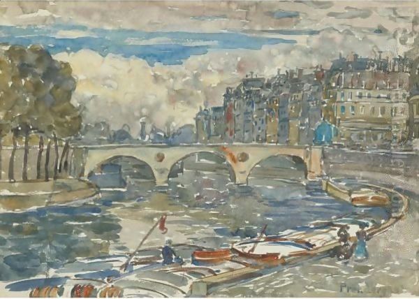 Pont Marie Oil Painting by Maurice Brazil Prendergast