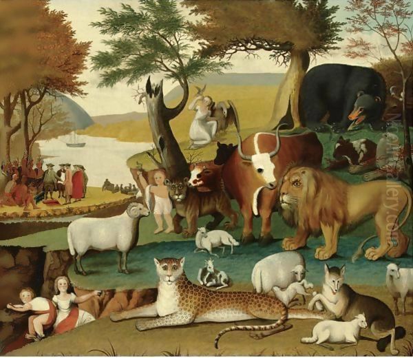 The Peaceable Kingdom With The Leopard Of Serenity Oil Painting by Edward Hicks