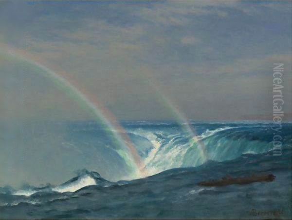 Home Of The Rainbow, Horseshoe Falls, Niagara Oil Painting by Albert Bierstadt