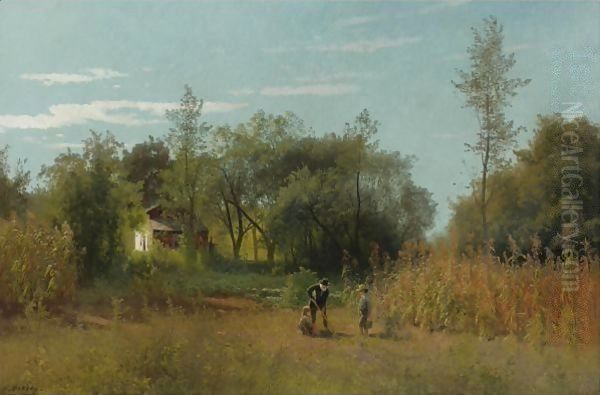 Hoeing Oil Painting by Herman Herzog