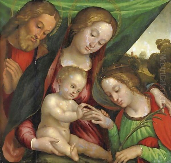 Sacra Famiglia Con Matrimonio Mistico Di Santa Caterina Oil Painting by Girolamo Marchesi da Cotignola