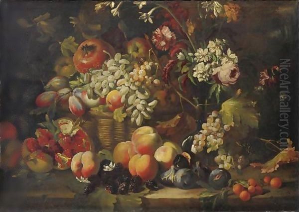 Natura Morta Di Frutta E Fiori Con Melograni E More Oil Painting by Abraham Brueghel