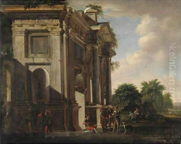 Capriccio Architettonico Arco Trionfale E Soldati Oil Painting by Viviano Codazzi