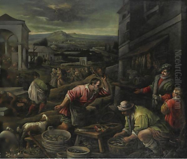 Mercato Del Pesce Oil Painting by Leandro Bassano