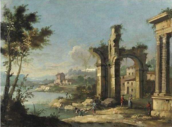 Capriccio Architettonico Con Figure Oil Painting by Apollonio Domenichini