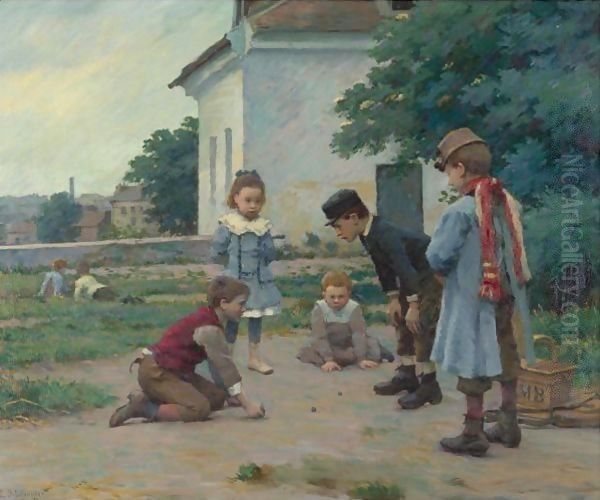 Children Playing With Marbles Two Works Oil Painting by Claude Emile Schuffenecker