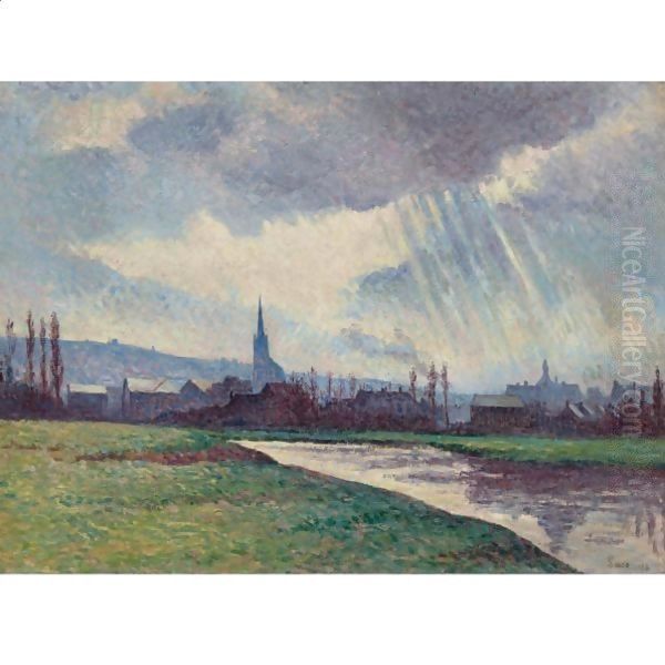 Paysage Au Bord De La Riviere Oil Painting by Maximilien Luce