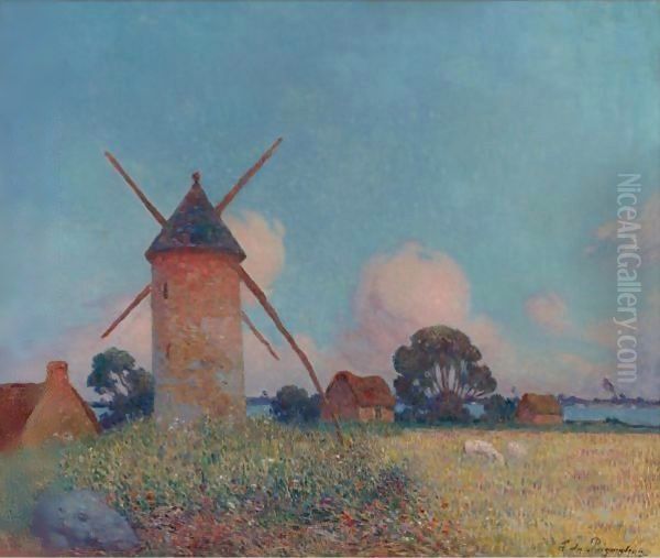 Moulin A Vent Dans Un Paysage Oil Painting by Ferdinand Loyen Du Puigaudeau