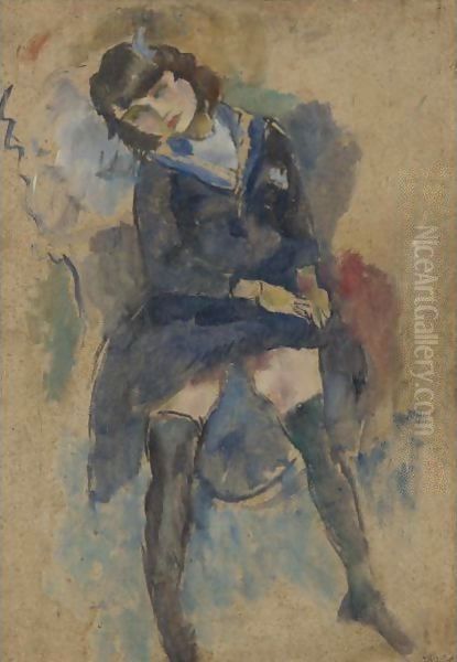 Fillette En Bleu Oil Painting by Jules Pascin