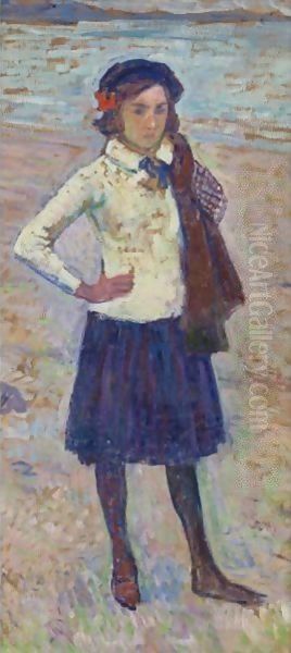 Elisabeth Van Rysselberghe A La Plage De Mortgat Oil Painting by Theo van Rysselberghe