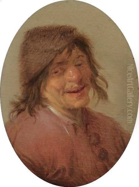 A Laughing Peasant Oil Painting by Adriaen Jansz. Van Ostade