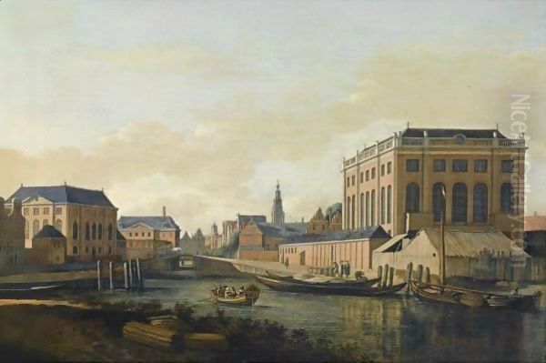 Amsterdam A View Of The Portuguese And The Grote Synagogue Oil Painting by Gerrit Adriaensz Berckheyde