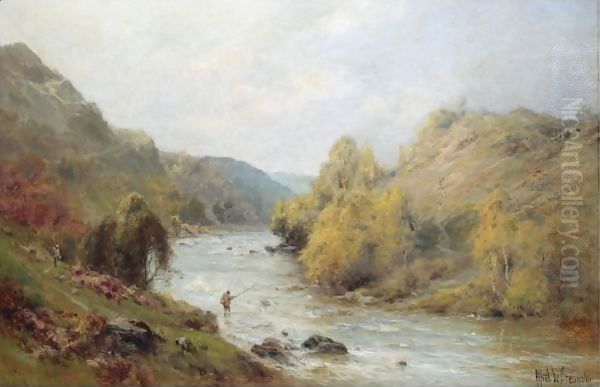 The Golden Valley, Fishing On The Dee Oil Painting by Alfred de Breanski