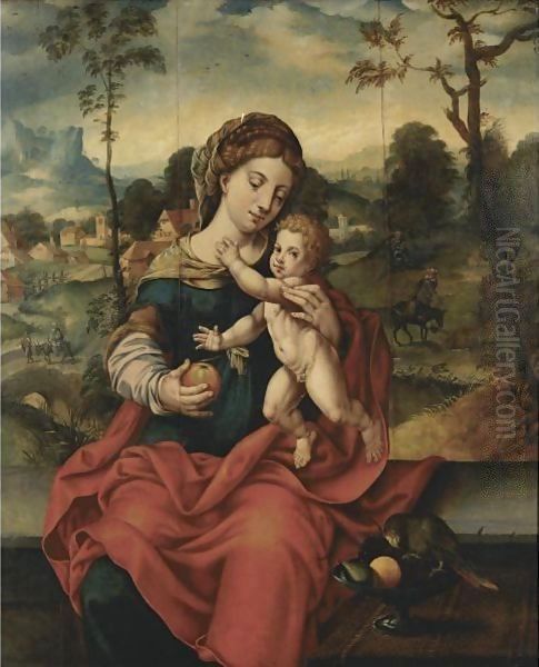 The Virgin And Child In A Landscape Oil Painting by Italian Unknown Master