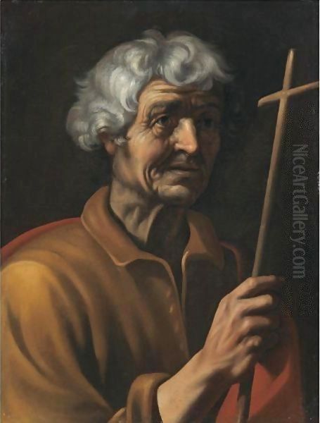 A Male Saint Holding A Crucifix Oil Painting by Italian School