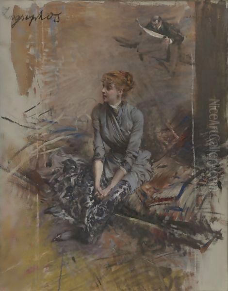 Portrait Of Madame Gabrielle Rejane Oil Painting by Giovanni Boldini