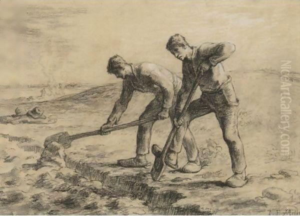 Les Deux Becheurs Oil Painting by Jean-Francois Millet