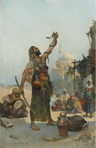 The Snake Charmer Oil Painting by Charles Wilda