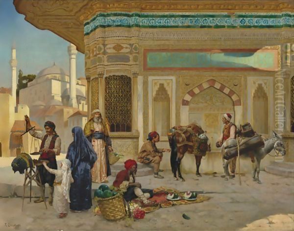 The Fountain Of Ahmed III, Istanbul Oil Painting by Rudolph Ernst