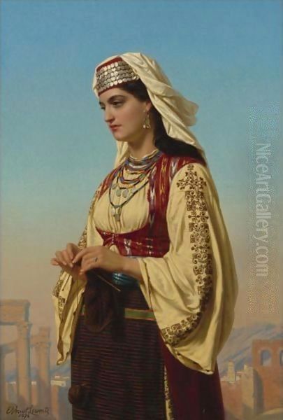 A Greek Beauty Oil Painting by Charles Emile Hippolyte Lecomte-Vernet