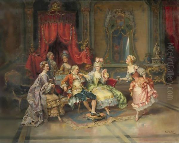 Louis XV In The Throne Room Oil Painting by Cesare-Auguste Detti