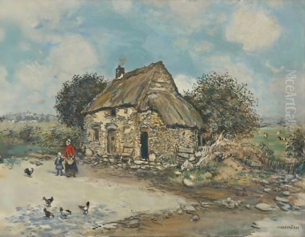 Feeding The Chickens Oil Painting by Jean-Francois Raffaelli