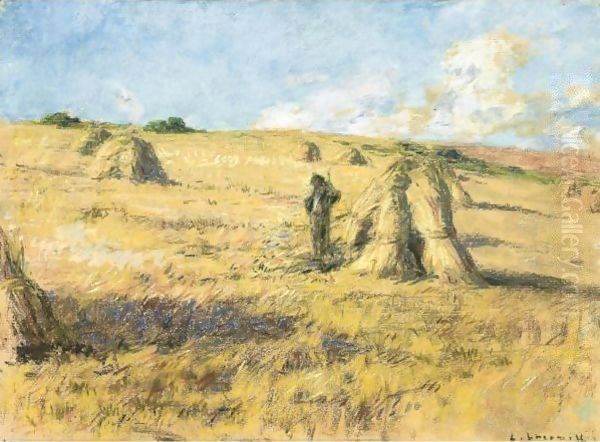 Among The Haystacks Oil Painting by Leon Augustin Lhermitte