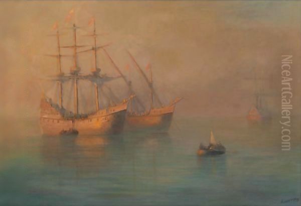 The Arrival Of Columbus' Flotilla, 1880 Oil Painting by Ivan Konstantinovich Aivazovsky