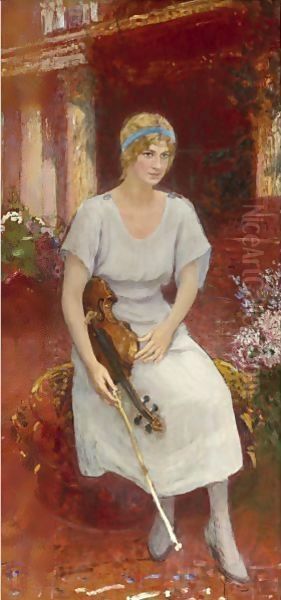 Portrait Of The Violinist Cecile Hansen, Circa 1922 Oil Painting by Ilya Efimovich Efimovich Repin