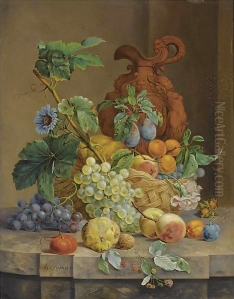 A Still Life With Fruit And Flowers Oil Painting by Anthony Oberman