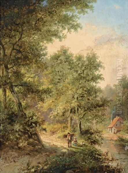 Travellers On A Forest Path Oil Painting by Jan Evert Morel