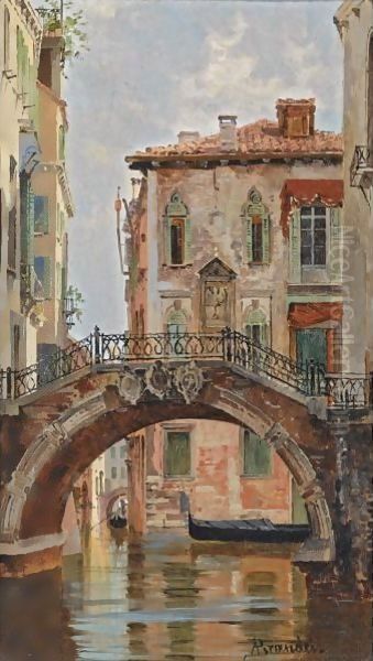 A Bridge Over A Venetian Canal Oil Painting by Antonietta Brandeis