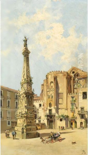 A Carriage On Piazza Di San Domenico Maggiore, Naples Oil Painting by Antonietta Brandeis