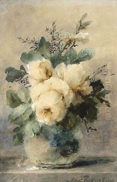 A Still Life With Peonies In A Vase 2 Oil Painting by Margaretha Roosenboom