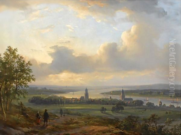 A View On The River Rhine Near Arnhem Oil Painting by Lodewijk Johannes Kleijn