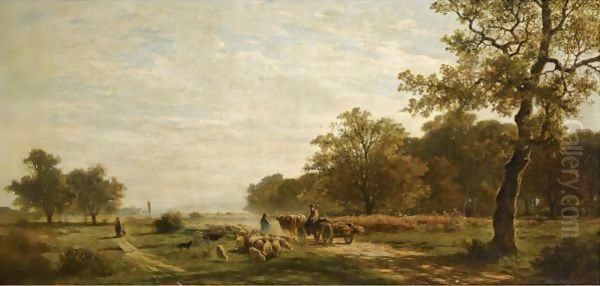 'Morning On The Common, Bavaria' Oil Painting by Adolf Heinrich Lier