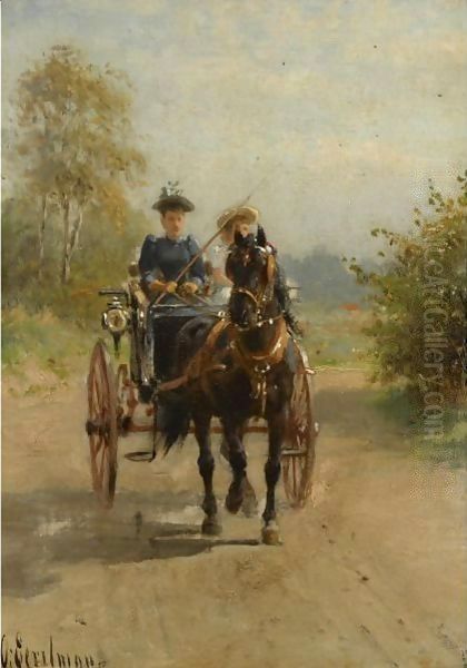 A Riding Tour On A Sunny Day Oil Painting by Otto Eerelman