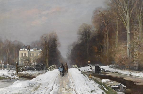 Figures On A Snowy Lane In The Haagse Bos Oil Painting by Louis Apol