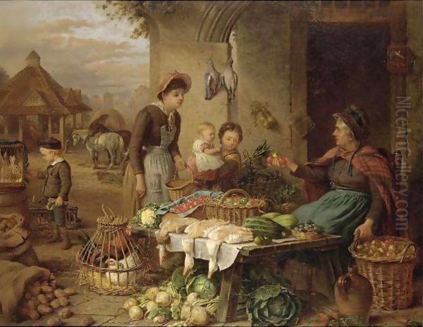 A Market Stall Oil Painting by Henry Charles Bryant