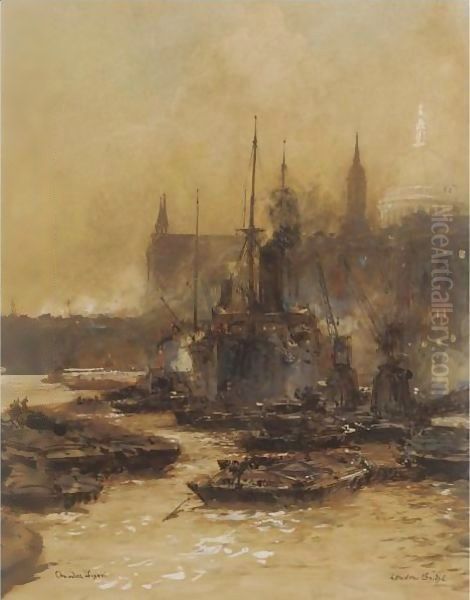 London Bridge Oil Painting by Charles Edward Dixon