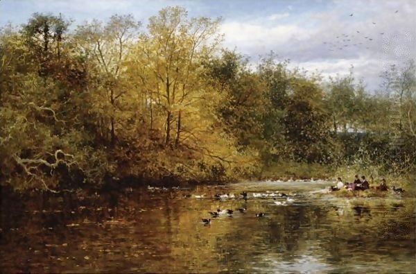 Feeding The Ducks Oil Painting by Benjamin Williams Leader